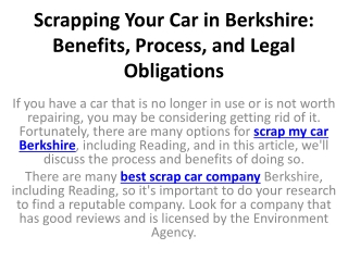 Scrapping Your Car in Berkshire Benefits, Process, and Legal Obligations