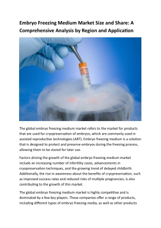 Embryo Freezing Medium Market