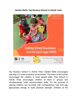 Golden Bells, Top Nursery School in Ashok vihar