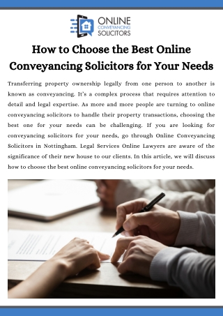 How to Choose the Best Online Conveyancing Solicitors for Your Needs