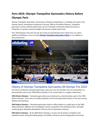 Paris 2024 Olympic Trampoline Gymnastics History Before Olympic Paris