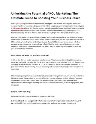 Unlocking the Potential of KOL Marketing The Ultimate Guide to Boosting Your Business Reach
