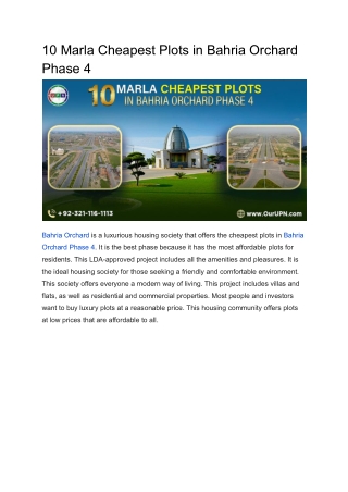10 Marla Cheapest Plots in Bahria Orchard Phase 4