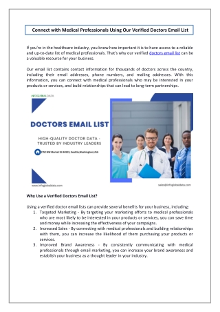 Connect with Medical Professionals Using Our Verified Doctors Email List