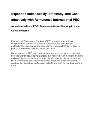 Remunance| PEO services in India