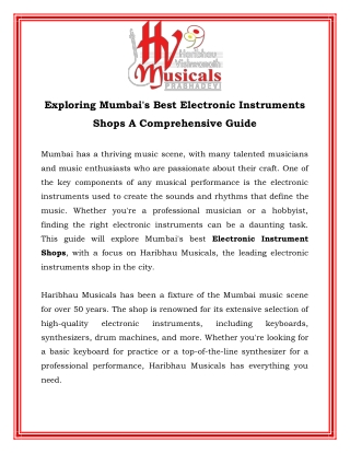 Exploring Mumbai's Best Electronic Instruments Shops A Comprehensive Guide