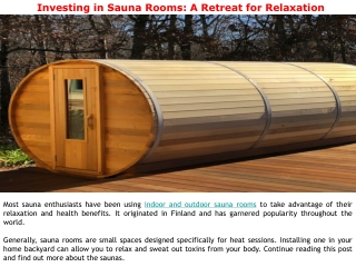 Investing in Sauna Rooms: A Retreat for Relaxation