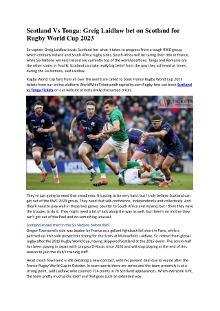Scotland Vs Tonga Greig Laidlaw bet on Scotland for Rugby World Cup 2023