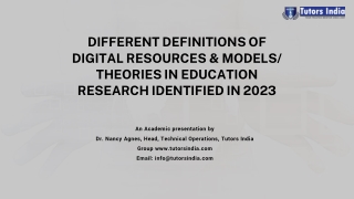 Different definitions of digital resources & models theories in Education research identified in 2023