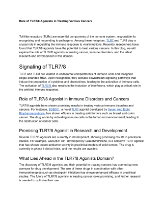 Role of TLR7_8 Agonists in Treating Various Cancers