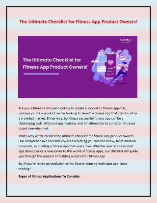 The Ultimate Checklist for Fitness App Product Owners