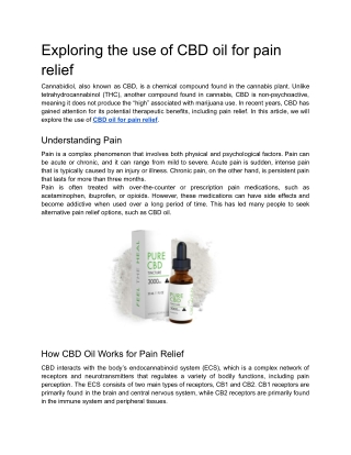 Exploring the use of CBD oil for pain relief