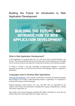 Building the Future: An Introduction to Web Application Development