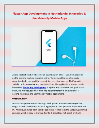 Flutter App Development in Netherlands - Innovative & User-Friendly Mobile Apps