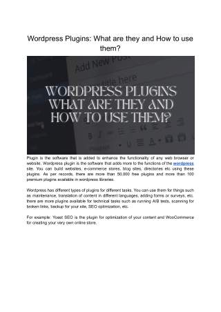 Wordpress Plugins: What are they and How to use them?