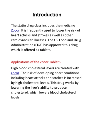 Buy Zocor (Simvastatin 10 mg) online | OnlineGenericMedicine