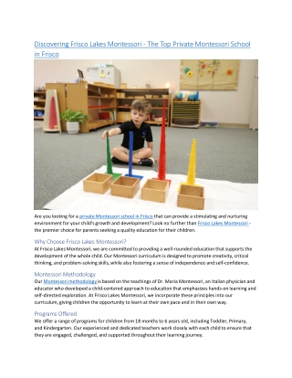 Discovering Frisco Lakes Montessori The Top Private Montessori School in Frisco