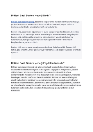 Bitkisel Bazlı Badem İçeceği Nedir?