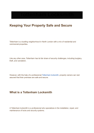 Tottenham Locksmith