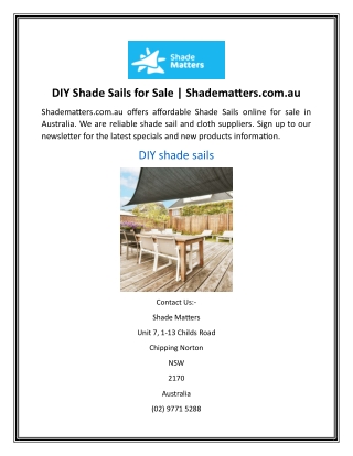 DIY Shade Sails for Sale Shadematters.com.au