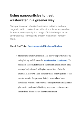 Using nanoparticles to treat wastewater in a greener way