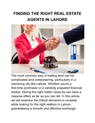 FINDING THE RIGHT REAL ESTATE AGENTS IN LAHORE