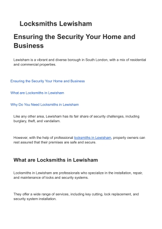 Locksmiths Lewisham