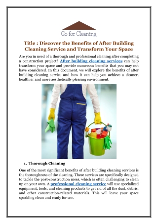 Discover the Benefits of After Building Cleaning Service and Transform YourSpace