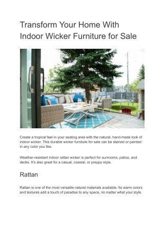 Transform Your Home With Indoor Wicker Furniture for Sale