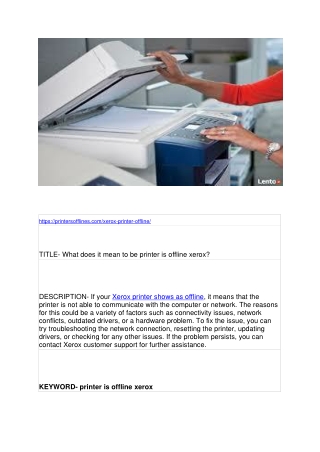 What does it mean to be printer is offline xerox?