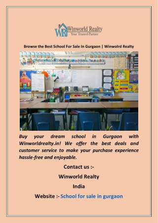 Browse the Best School For Sale In Gurgaon