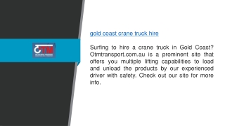 Gold Coast Crane Truck Hire Otmtransport.com.au