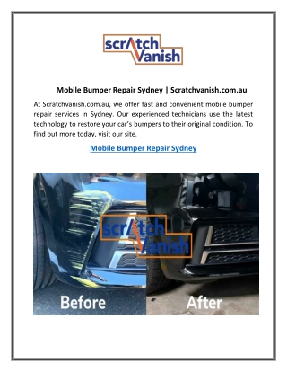 Mobile Bumper Repair Sydney | Scratchvanish.com.au