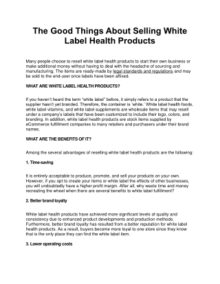 The Good Things About Selling White Label Health Products