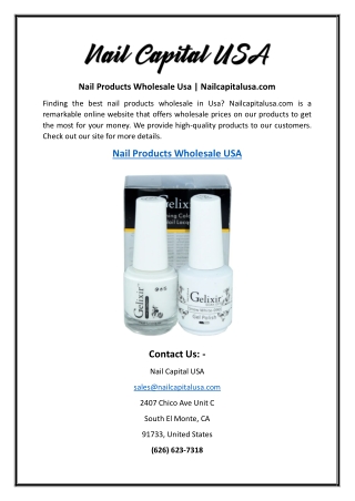 Nail Products Wholesale Usa  Nailcapitalusa.com