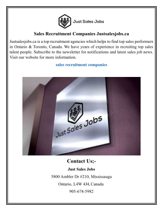 Sales Recruitment Companies Justsalesjobs.ca