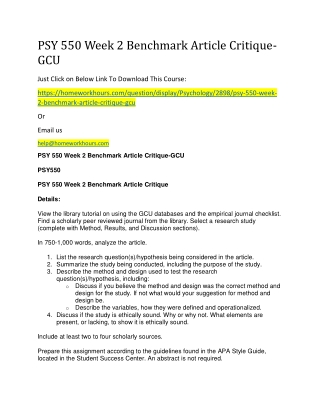 PSY 550 Week 2 Benchmark Article Critique-GCU
