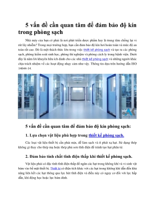 5 vấn đề cần quan tâm để đảm bảo độ kín trong phòng sạch