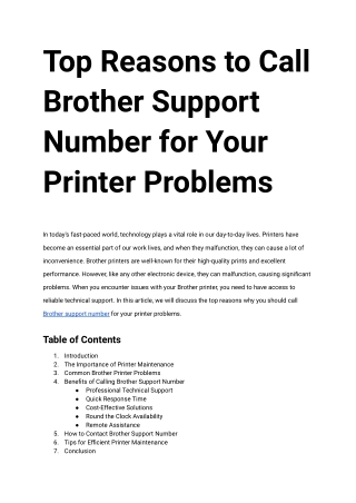 Top Reasons to Call Brother Support Number for Your Printer Problems