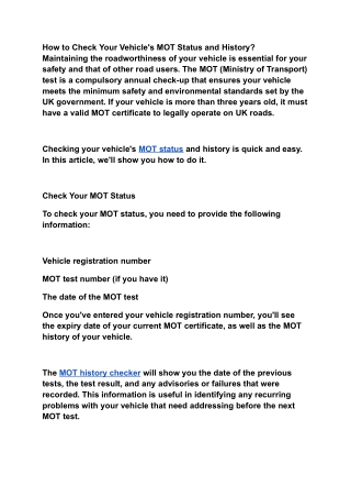 How to Check Your Vehicle's MOT Status and History