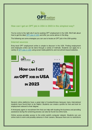 How can I get an OPT job in USA in 2023