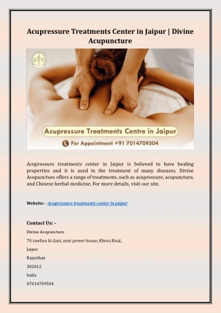 Acupressure Treatments Center in Jaipur | Divine Acupuncture