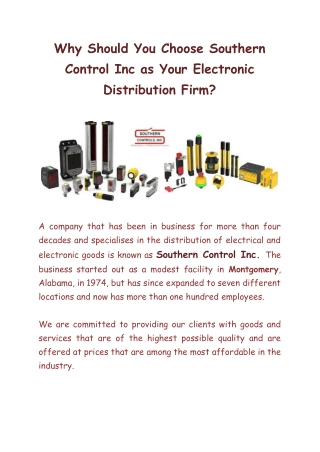 Why Should You Choose Southern Control Inc as Your Electronic Distribution Firm