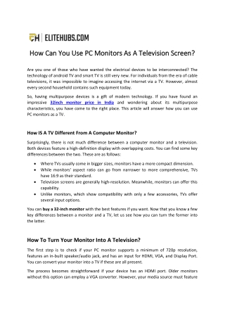 How Can You Use PC Monitors As A Television Screen?