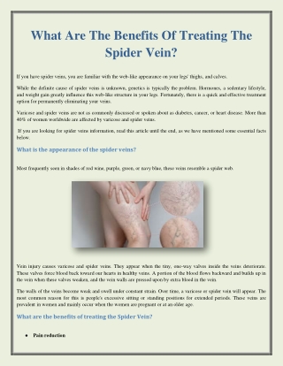 What Are The Benefits Of Treating The Spider Vein?