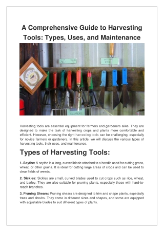 A Comprehensive Guide to Harvesting Tools Types, Uses, and Maintenance