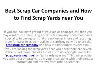 Best Scrap Car Companies and How to Find Scrap Yards near You