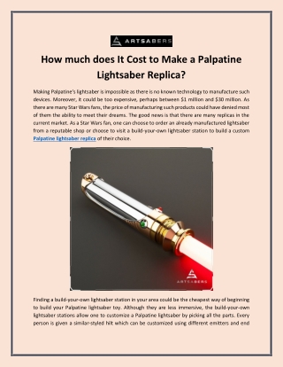 How Much does It Cost to Make a Palpatine Lightsaber Replica?