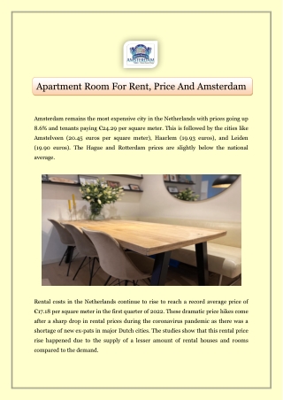 Apartment Room For Rent, Price And Amsterdam