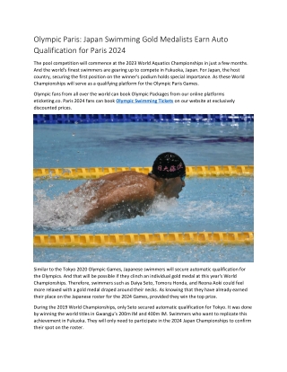 Olympic Paris Japan Swimming Gold Medalists Earn Auto Qualification for Paris 2024